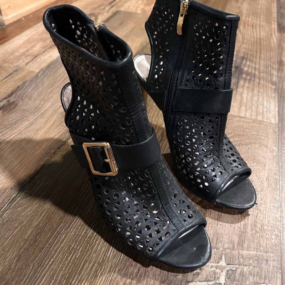 Vince Camuto Black Heeled Boots with Perforated Design